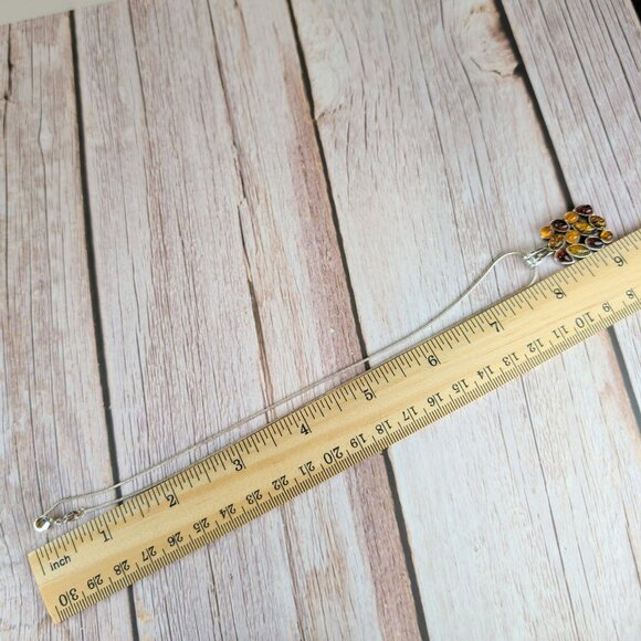 Unique Sterling Silver Pendant Necklace With Multicolor Baltic Amber Stones - Picture 5 of 9